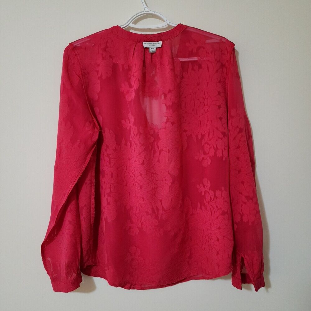 Katherine Barclay Montreal Sheer Blouse Red Cotton-Silk Blend Womens M - Picture 4 of 8